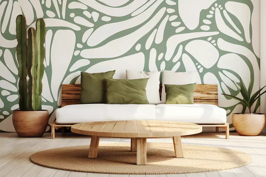 wall murals Abstract geometric pattern, tribal style, light green color w01623v2