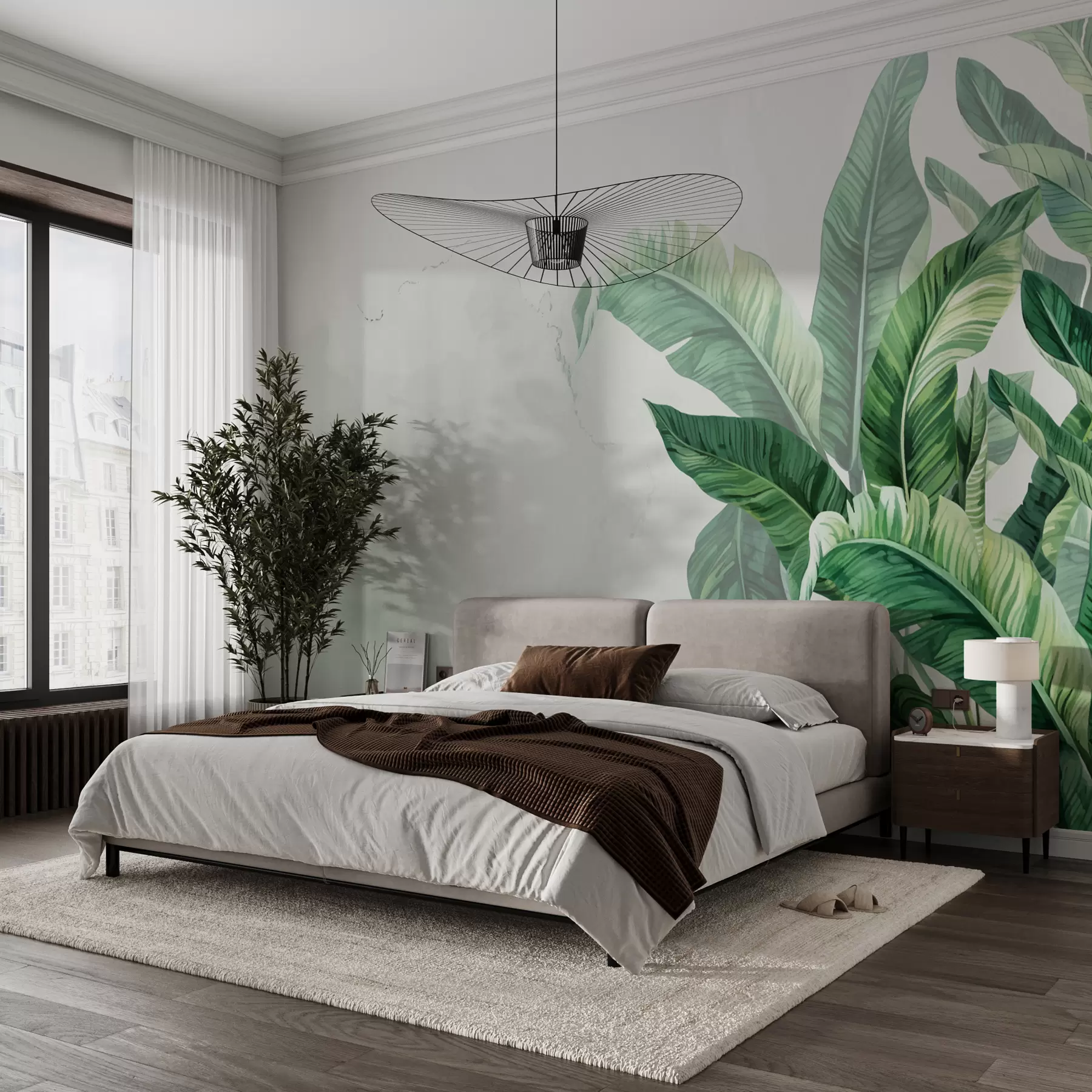 wall murals banana leaves, large leaves, green leaves, tropical leaves w01630