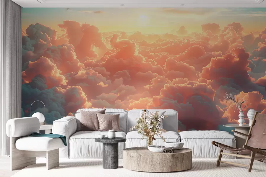 wall murals Bright sky with many clouds in the sky in warm colors w01539