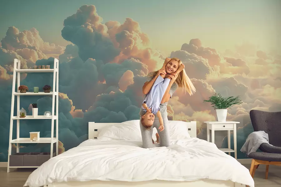 wall murals Bright sky with many clouds in light colors w01543