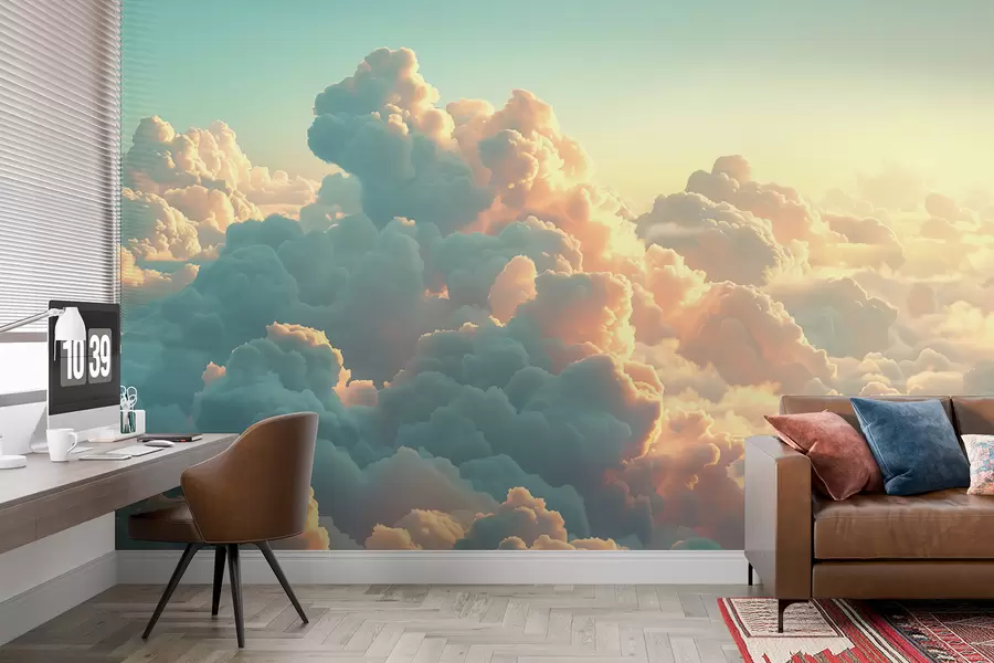 wall murals Bright sky with many clouds in light colors w01543
