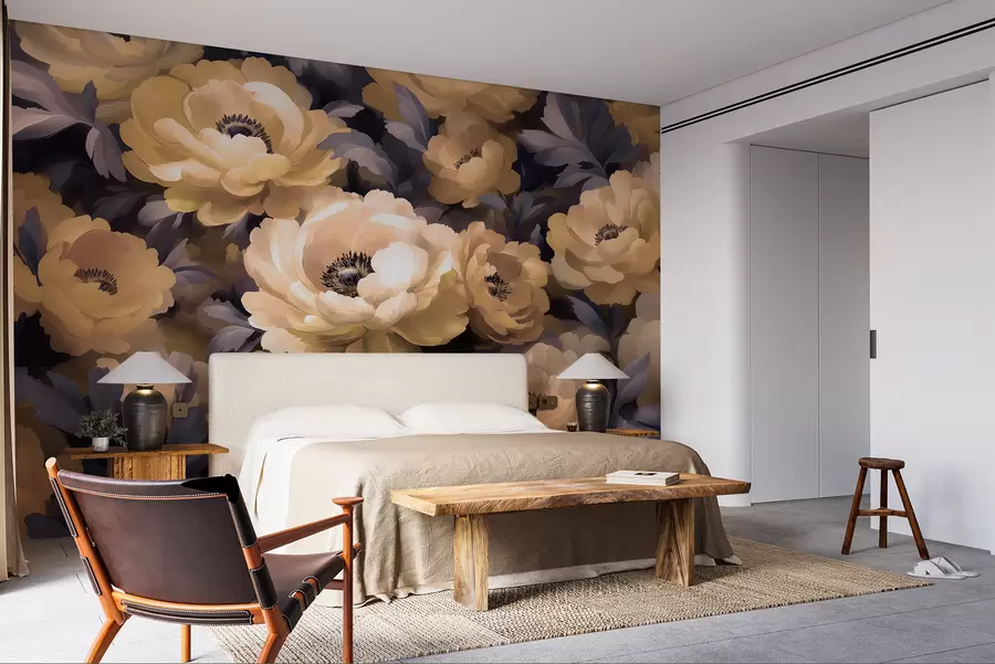 wall murals Floral oil painting style based on beige and purple color w01581