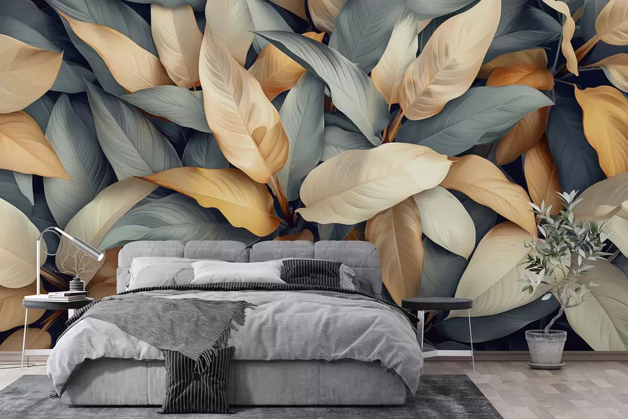 wall murals Tropical plants in pink and beige colors w01586v1
