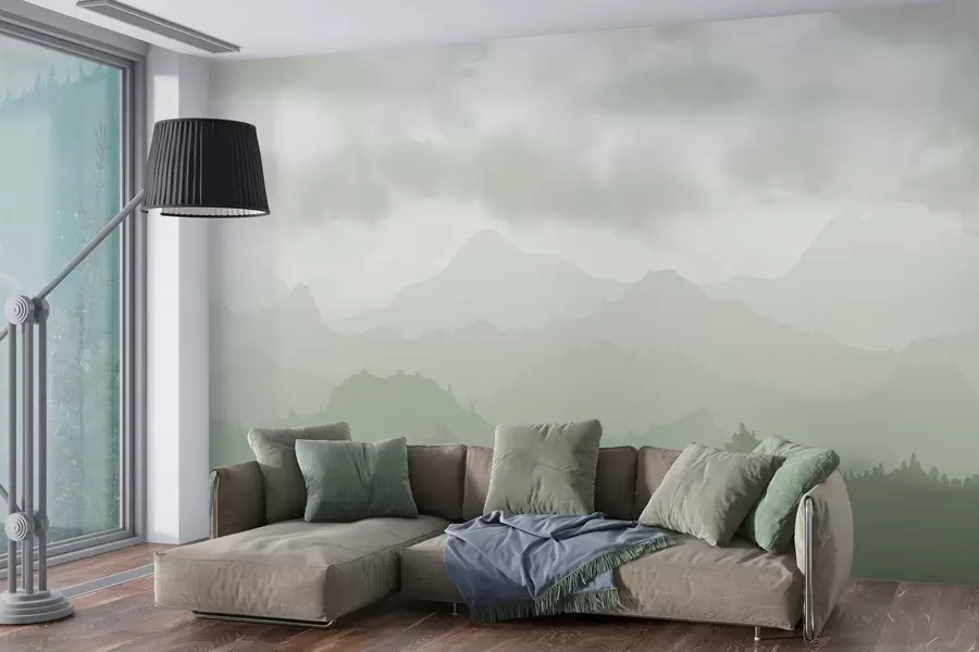 wall murals Foggy mountains with cumulus zeonaceous clouds in the sky w01637v3