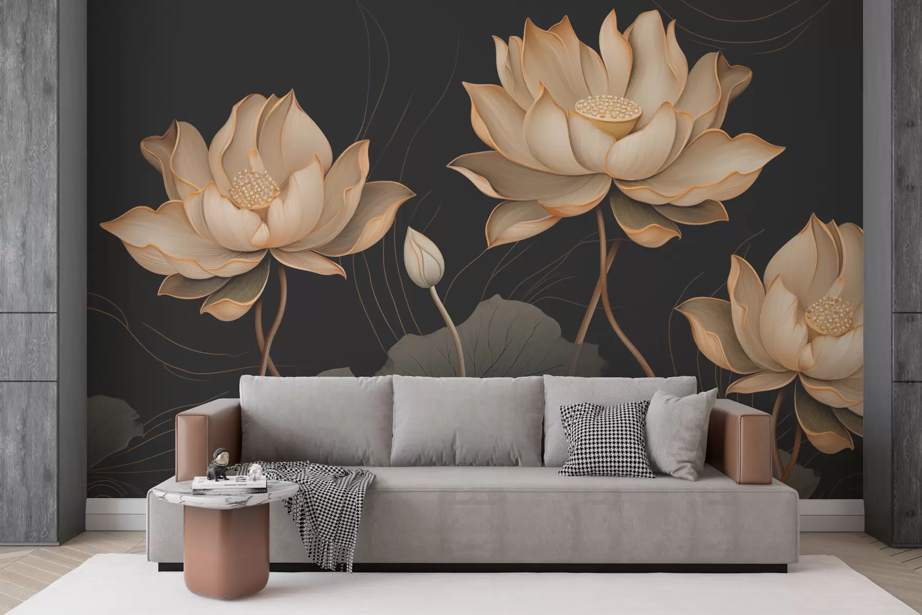 wall murals Large lotus flowers on a dark background w01640