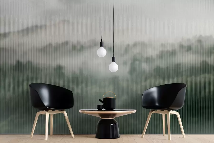 wall murals green misty forest behind the glass w01678