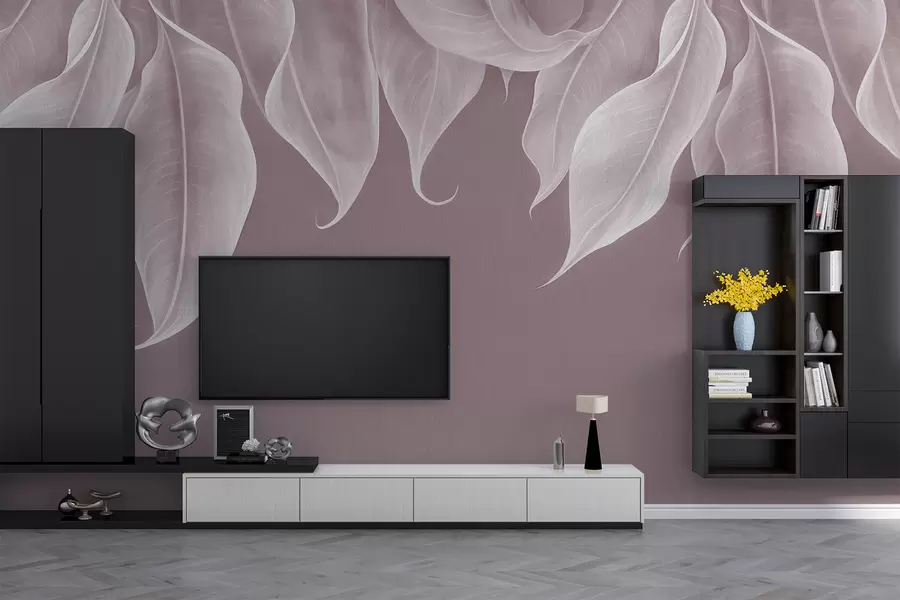 wall murals hanging large leaves in pink color w01680v2