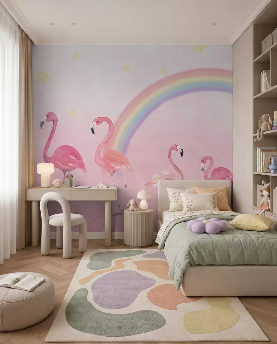 wall murals Bird, rainbow e greater flamingo u29070