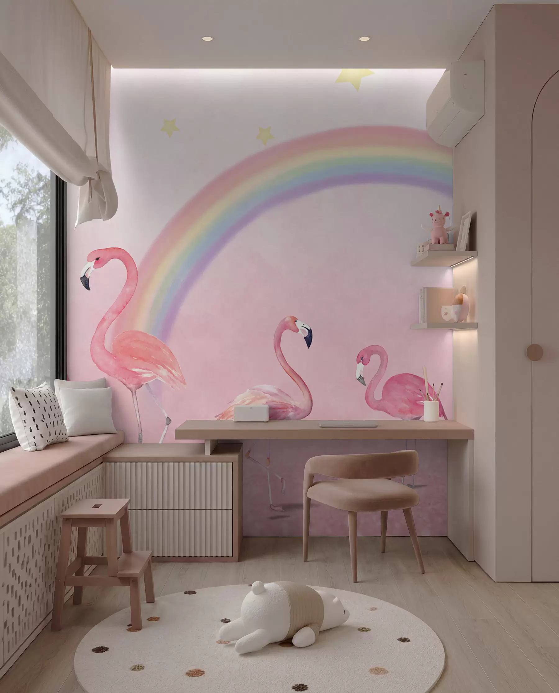 wall murals Bird, rainbow e greater flamingo u29070