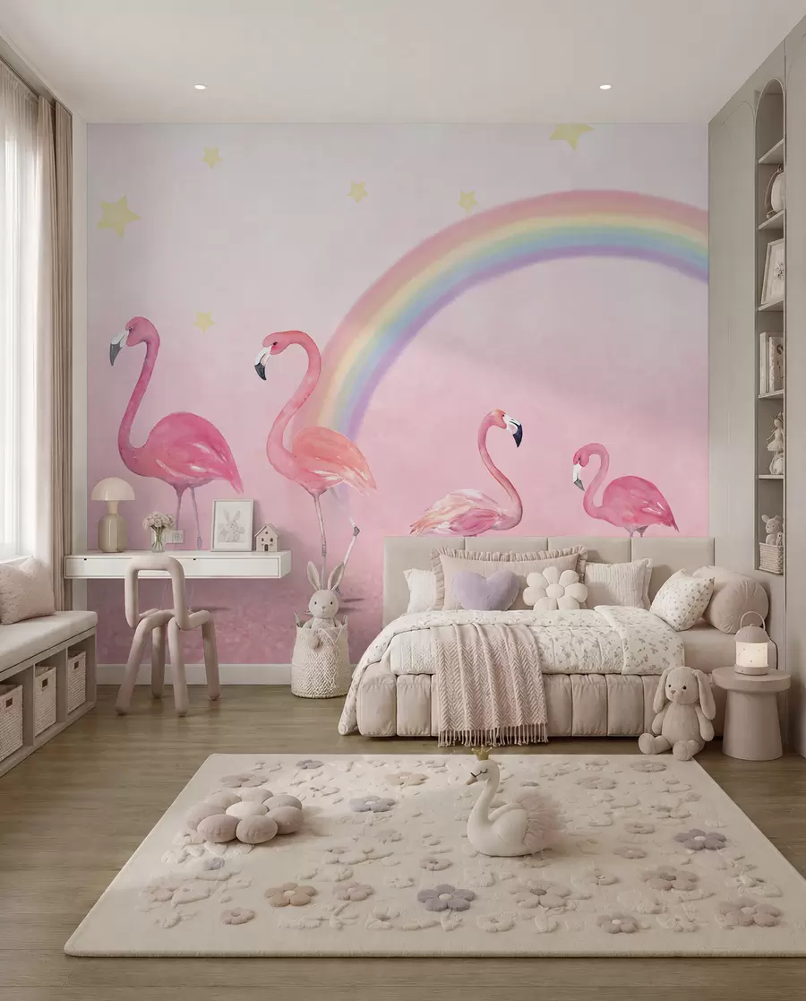 wall murals Bird, rainbow e greater flamingo u29070