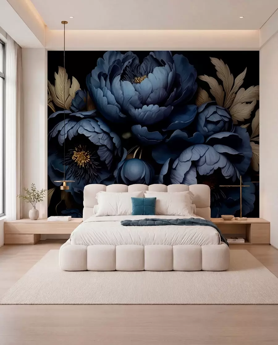 wall murals Midnight Blue Peony Garden w01131