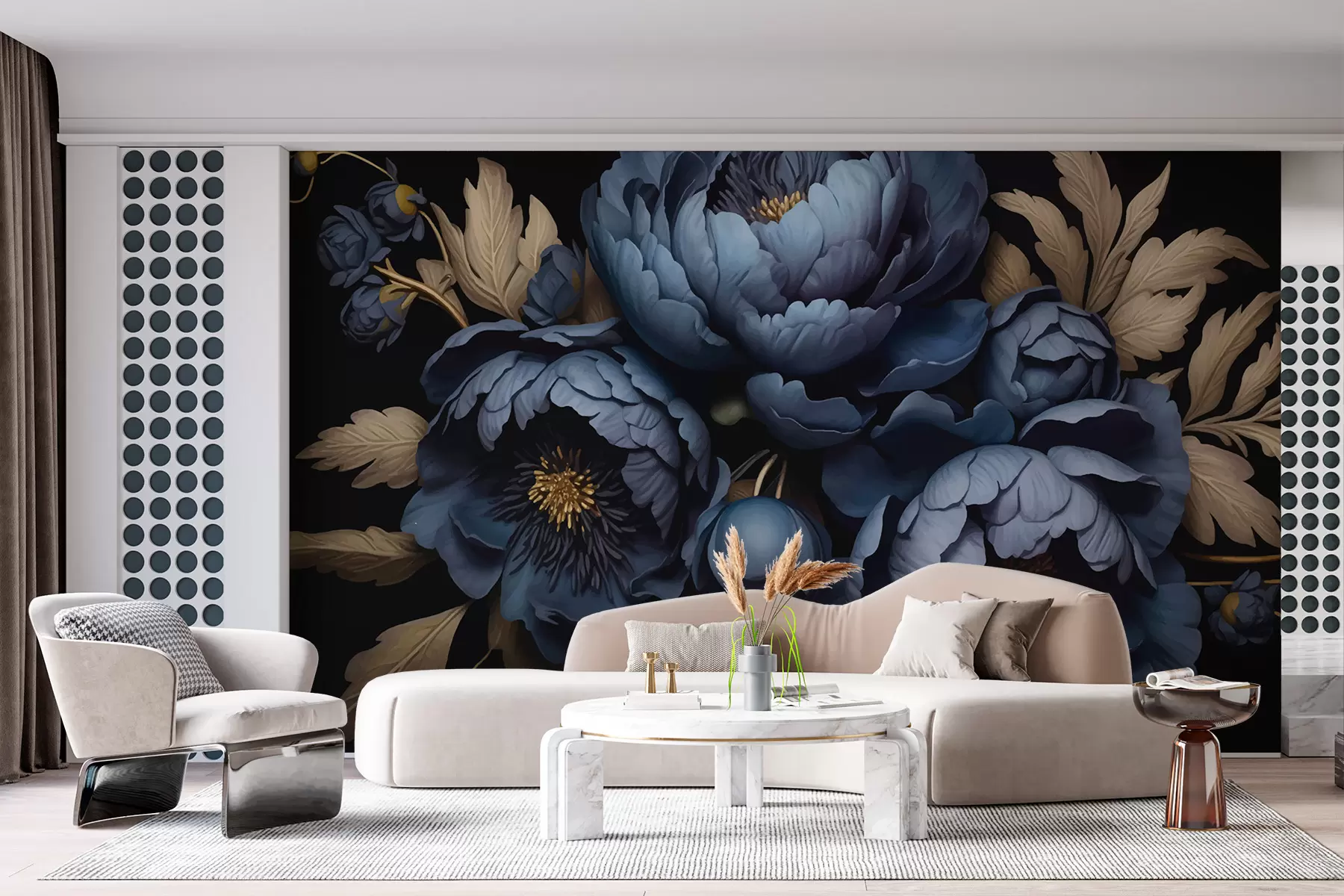 wall murals Blue peonies w01131