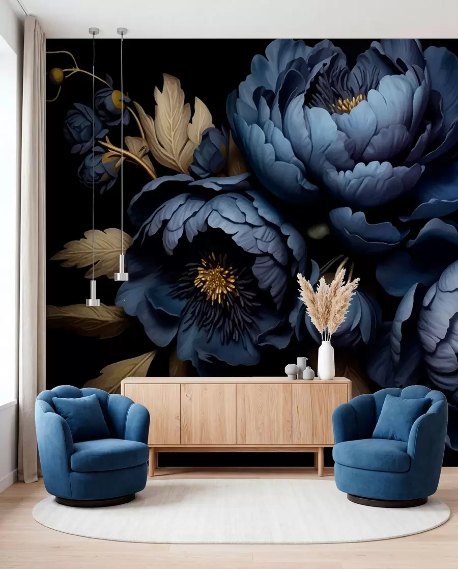 wall murals Blue peonies w01131