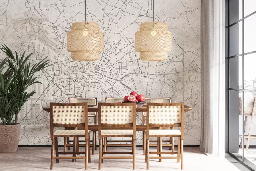 wall murals Berlin city map, line drawing, architecture, Germany, beige colors w01696