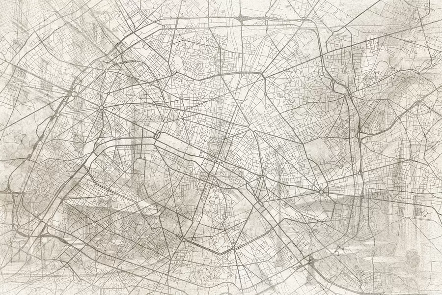 wall murals Paris city map, line drawing, architecture, France, beige colors w01697