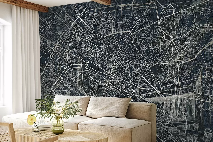 wall murals Paris city map, line drawing, architecture, France, dark colors w01697v1