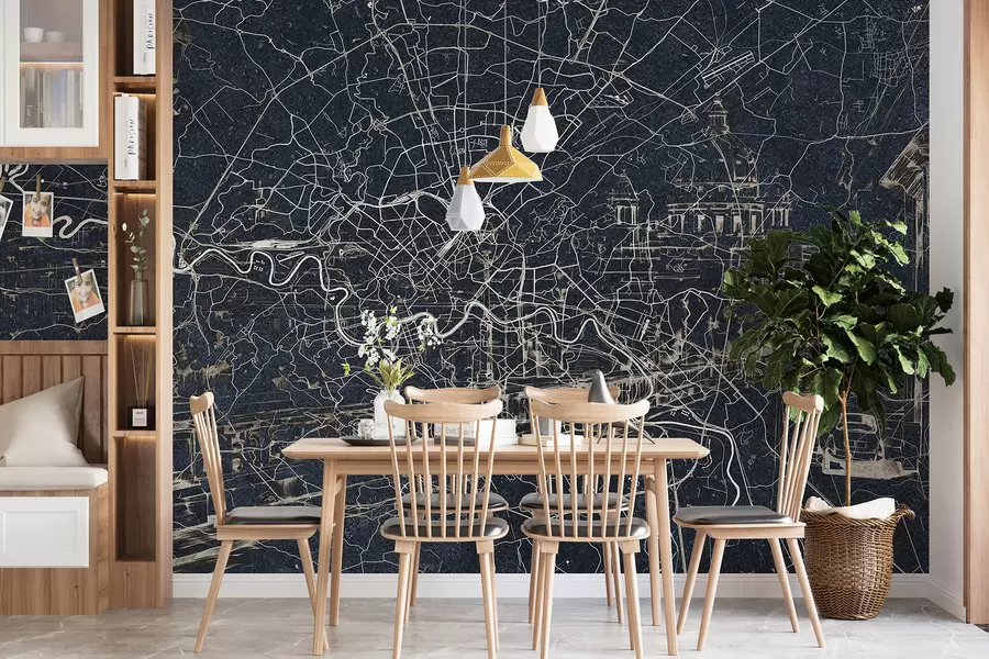 wall murals Rome city map, line drawing, architecture, Italy, dark colors w01698v1