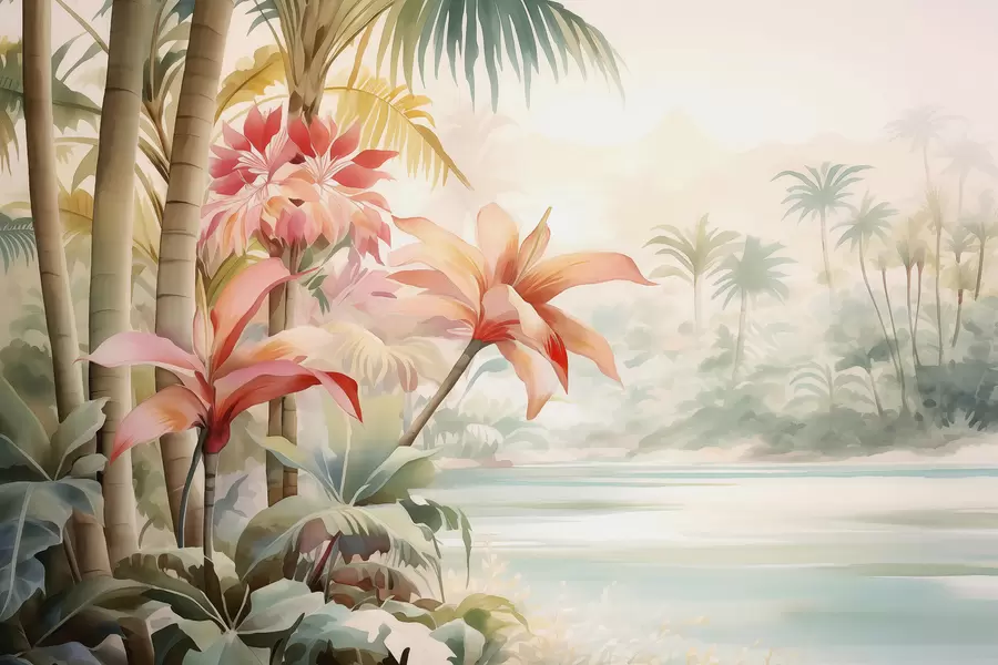wall murals Tropical forest by the river watercolor w01729