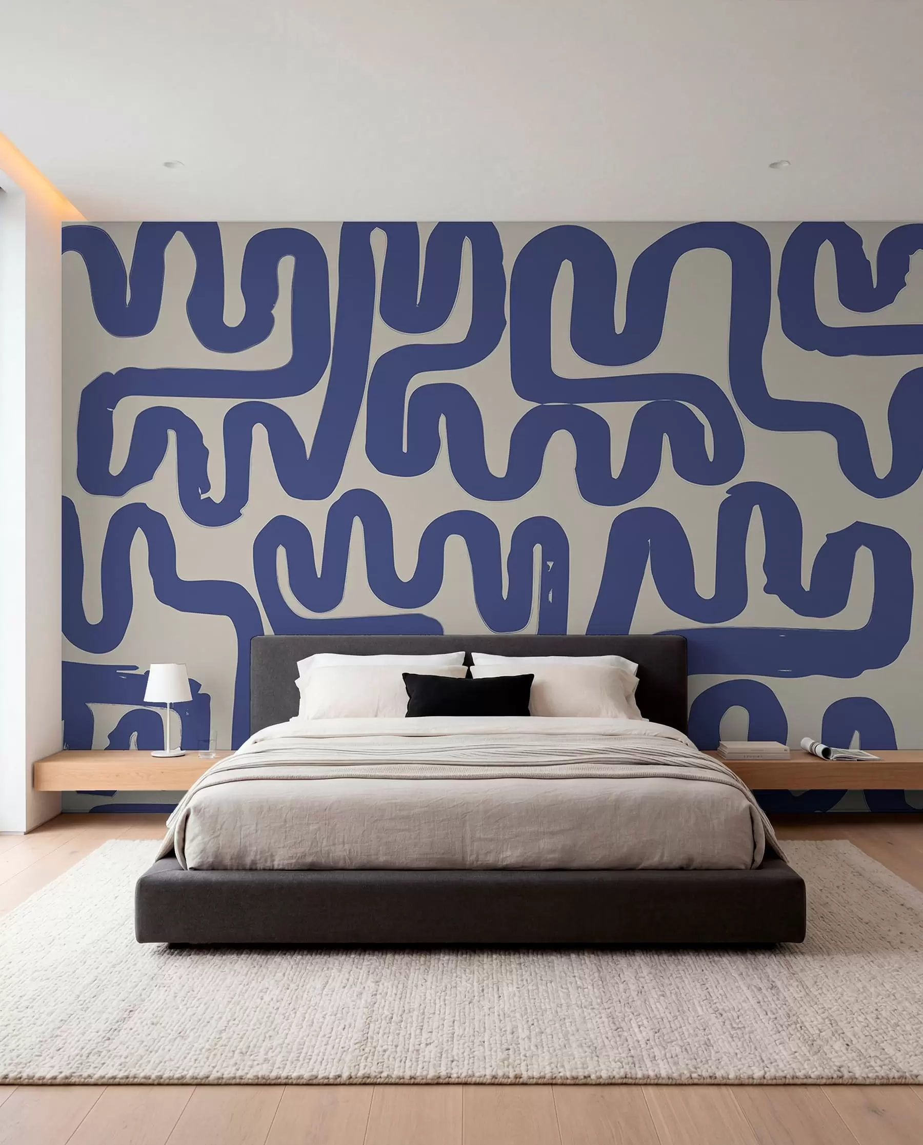 wall murals Winding Lines in Blue w01686