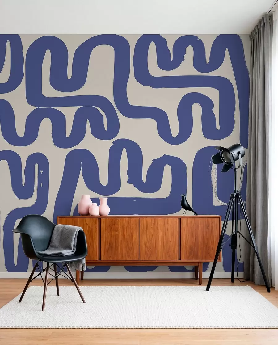 wall murals Blue winding lines w01686