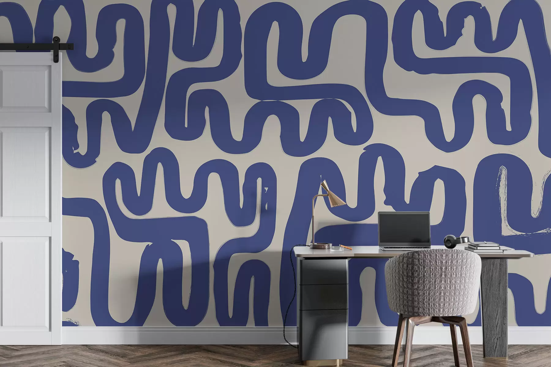 wall murals Blue winding lines w01686
