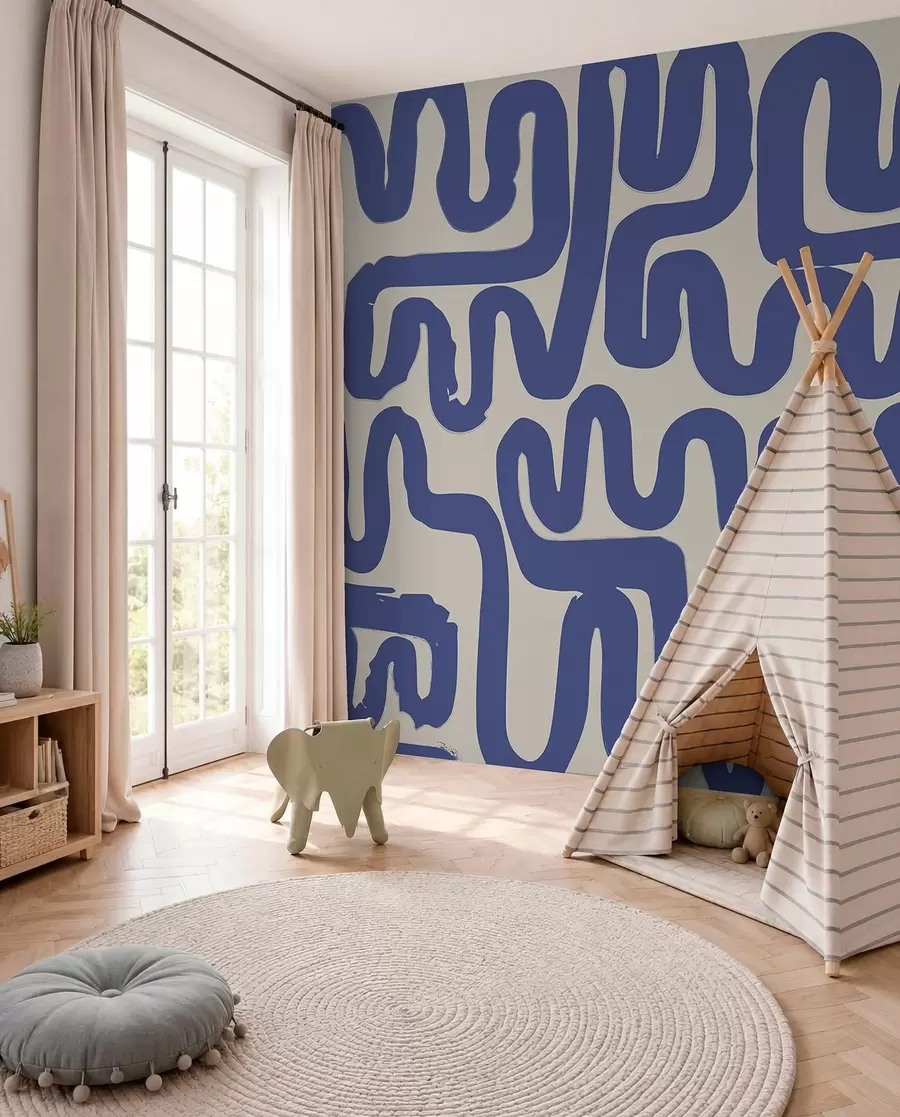 wall murals Winding Lines in Blue w01686