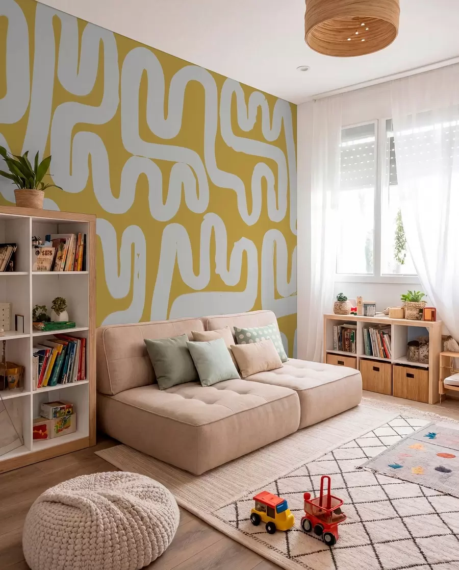 wall murals Winding Lines in Ochre w01686v1