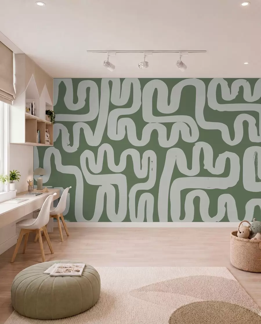 wall murals Winding Lines in Moss Green w01686v3