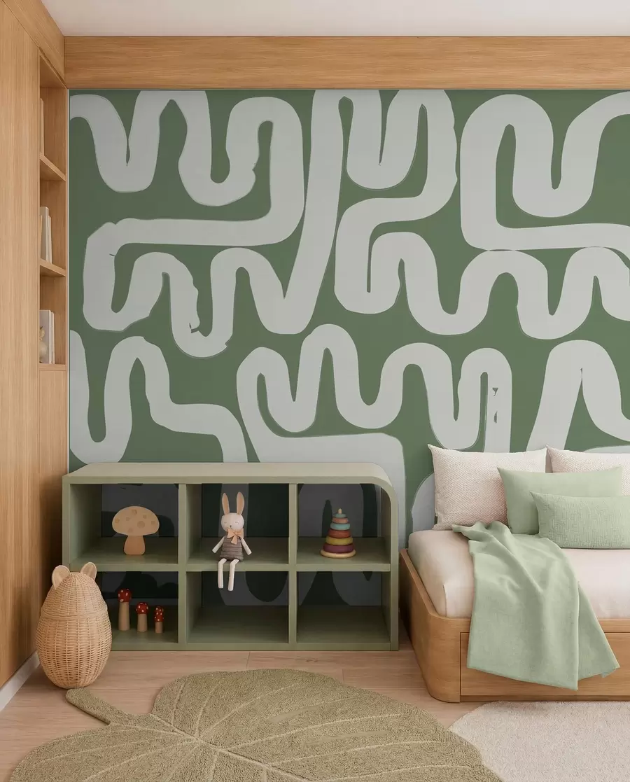 wall murals Winding Lines in Moss Green w01686v3