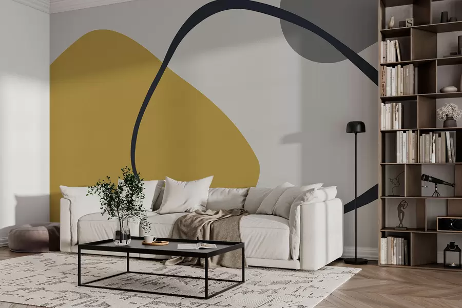 wall murals Geometric yellow and gray shapes on a light background w01687