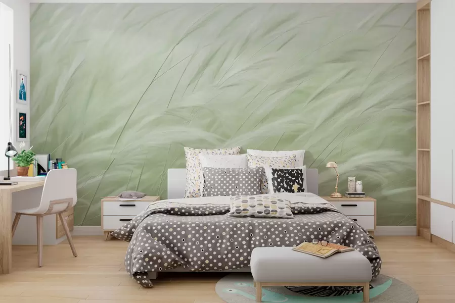 wall murals Green spikelets of field grass w01719v2