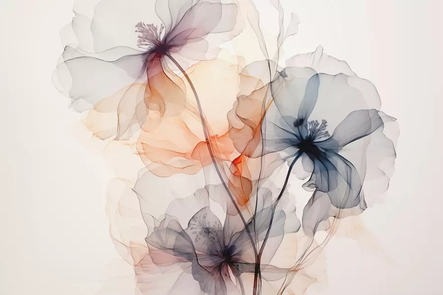 wall murals Abstract translucent flowers liquid watercolor w01781
