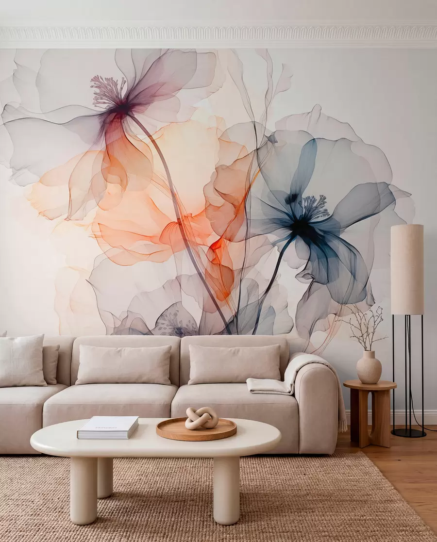 wall murals Abstract translucent flowers liquid watercolor w01781