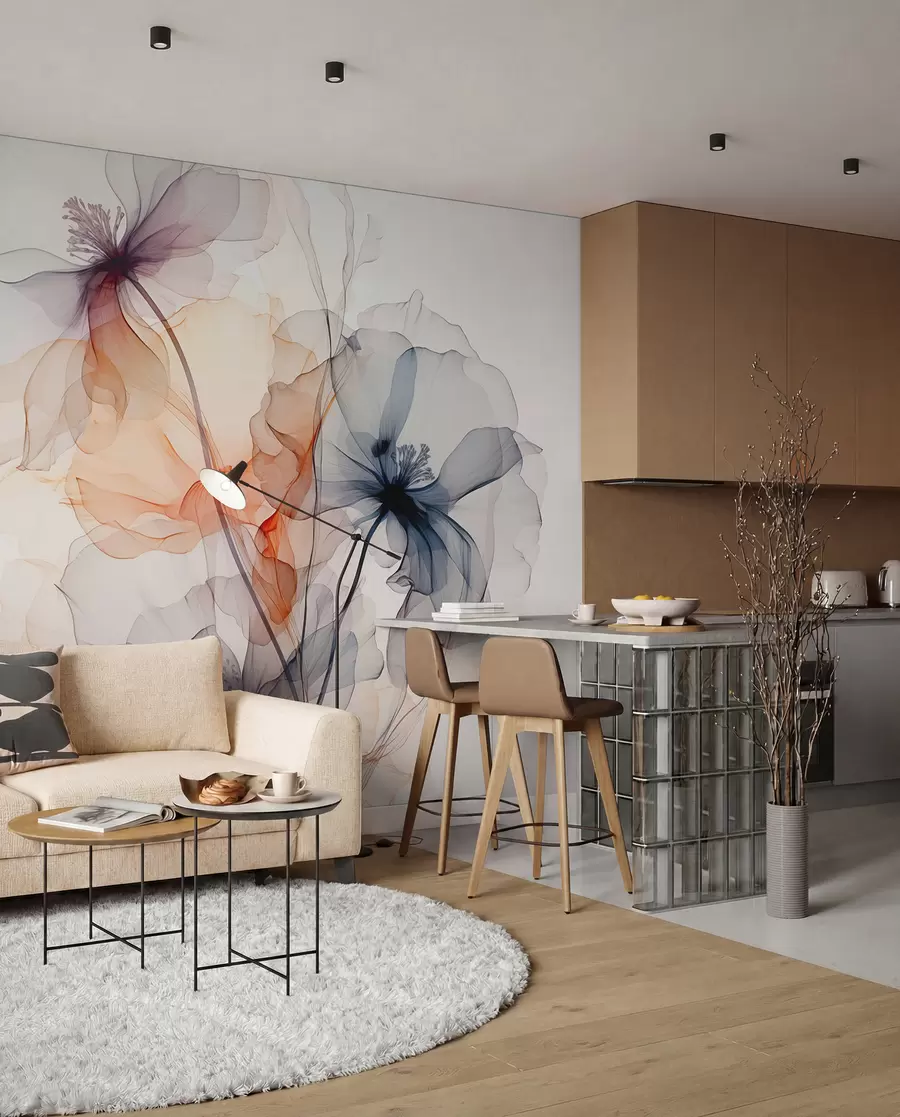 wall murals Abstract translucent flowers liquid watercolor w01781
