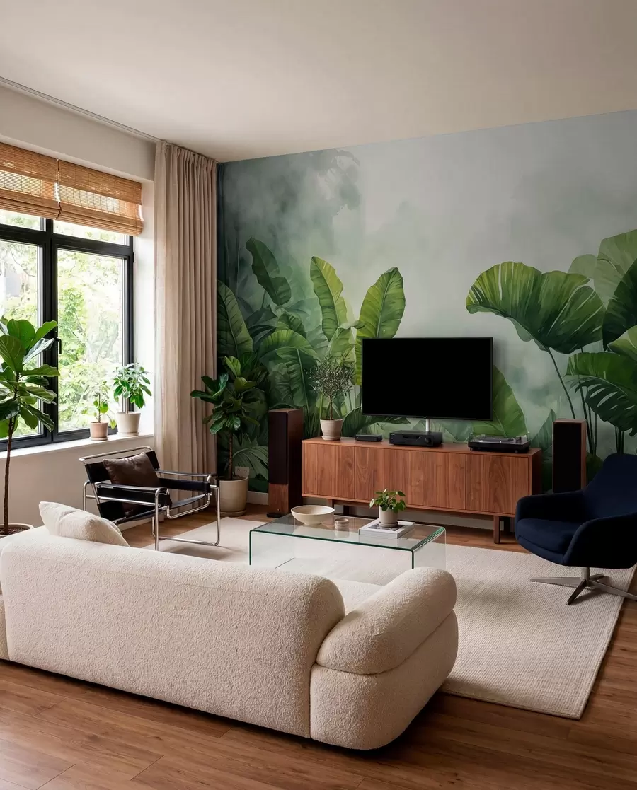 wall murals Tropical Leaves in the Mist w01868