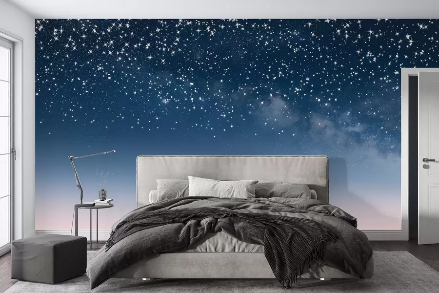 wall murals Starry night sky, pink gradient, cosmic, constellations w01797