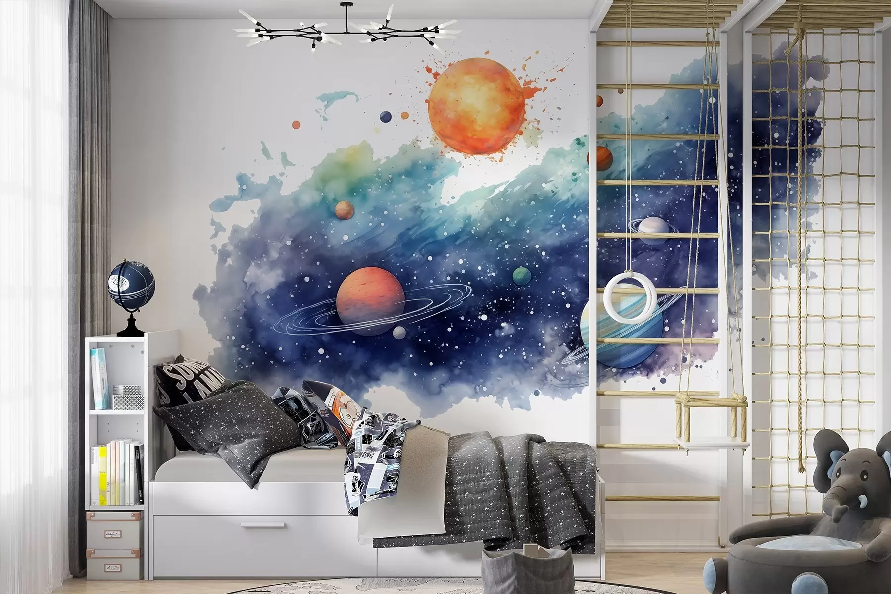 wall murals Watercolor space, planets, sun, stars w01803