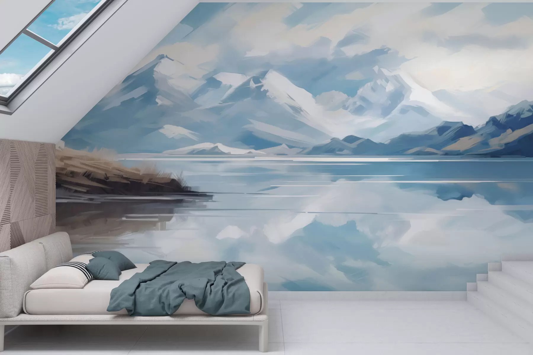 wall murals Landscape of mountains and lake on a winter day w01683