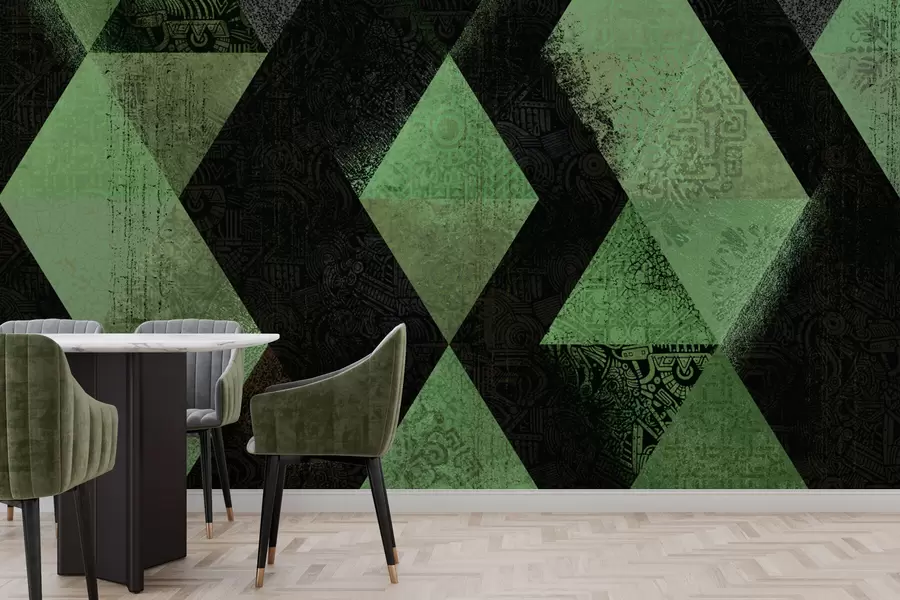 wall murals Ornaments in stylish geometry in green color w01793v1