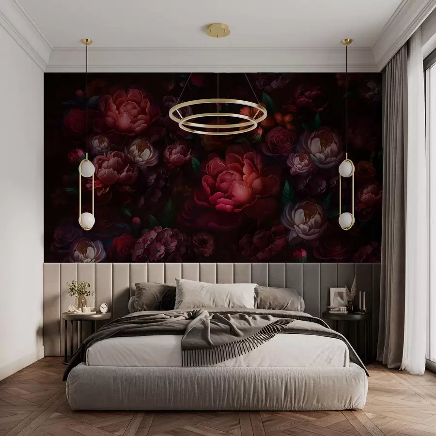 wall murals Exquisite flowers on a dark background w01794