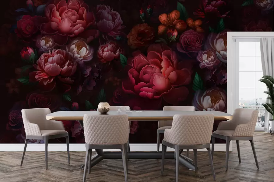 wall murals Exquisite flowers on a dark background w01794