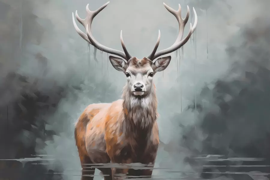 wall murals Elegant deer in the fog w01796