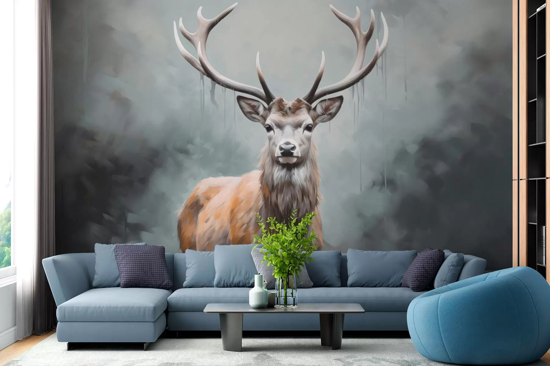 wall murals Elegant deer in the fog w01796