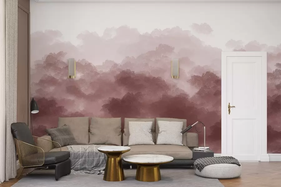 wall murals Forest in the fog, nature landscapes, beige color w01880v2