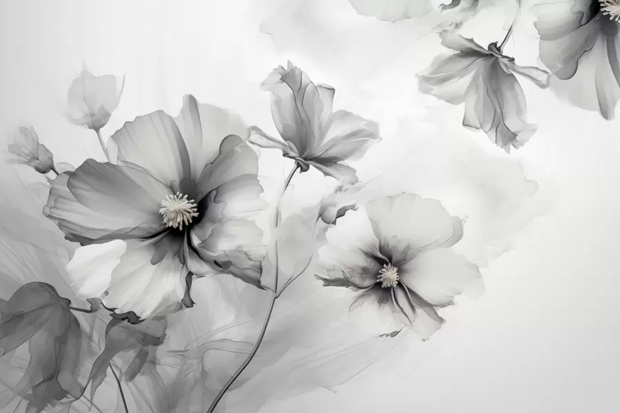 wall murals Airy translucent gray flowers dissolving in the morning light w01938