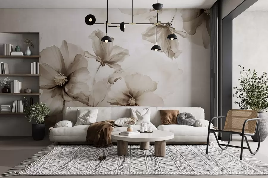 wall murals Airy translucent beige flowers dissolving in the morning light w01938v1