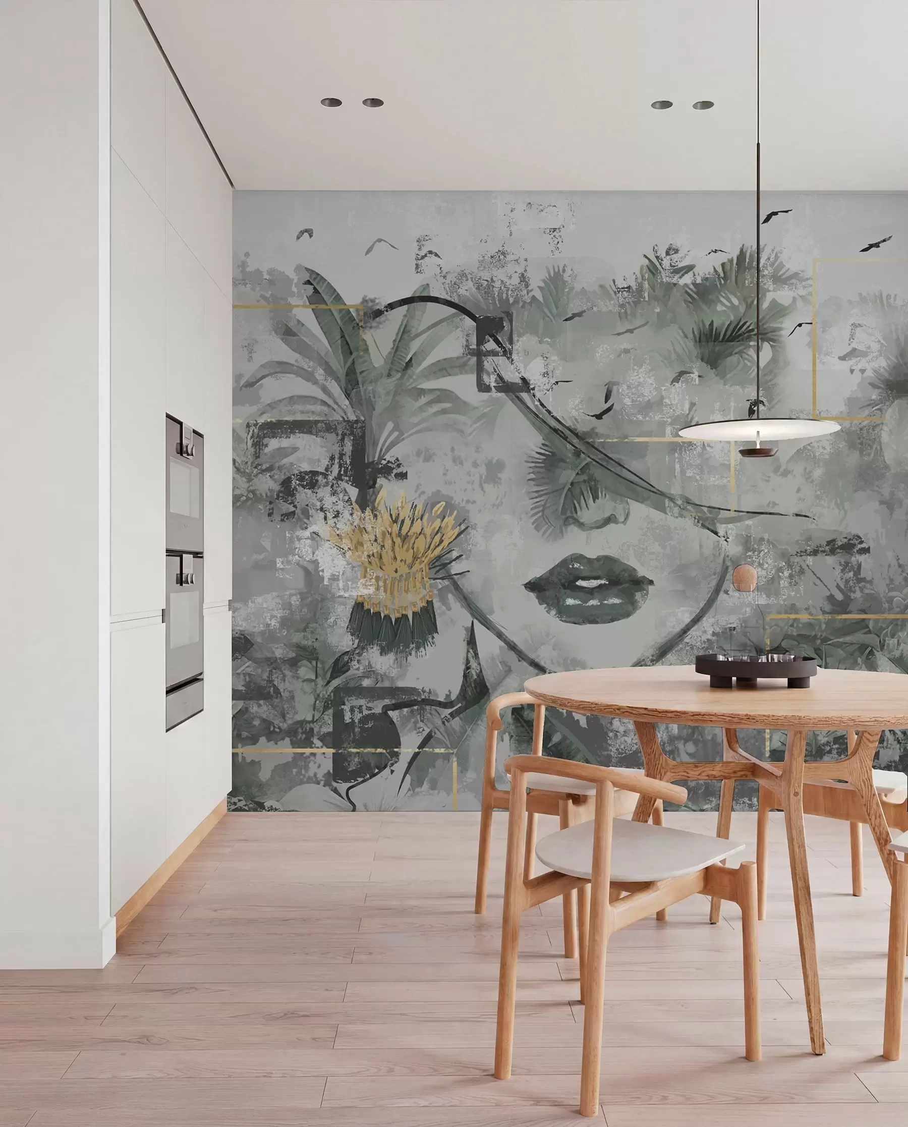 wall murals Grunge rainforest and girl face silhouette w01916