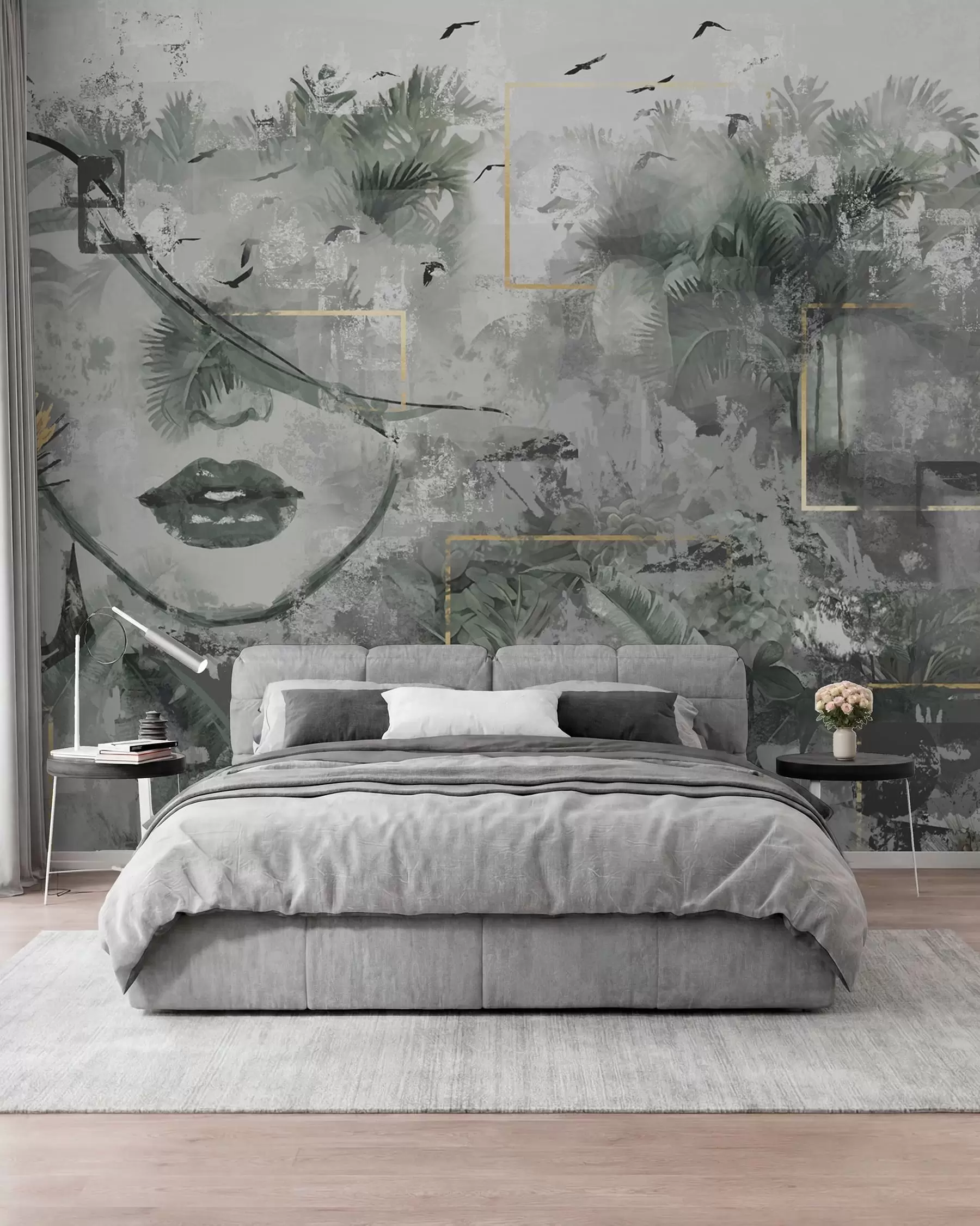 wall murals Grunge rainforest and silhouette of a girl's face w01916d1