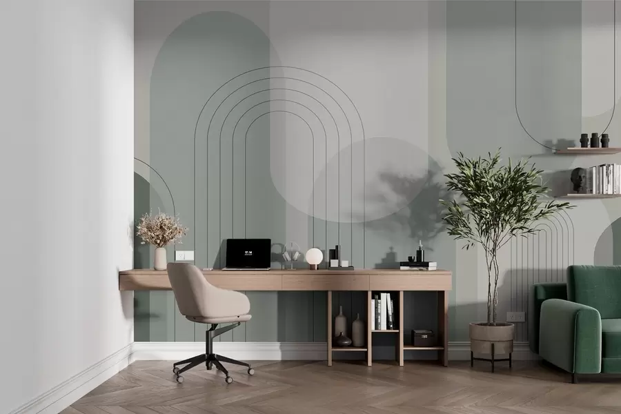 wall murals Minimalist and boho geometry in green tones w01920