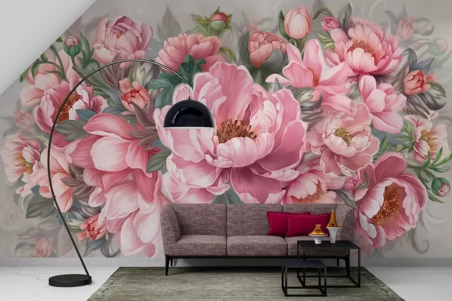 wall murals Large flowers in pink w01966